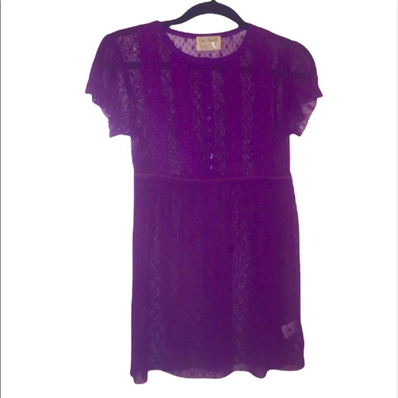 Free People Tops - New Free People: Small Purple Sheer Floral Short Sleeve Round Neck Long Blouse